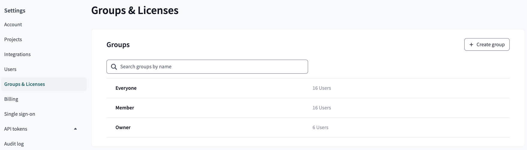 Viewing a list of groups in the Account Settings page. Viewing a list of groups in the Account Settings page.