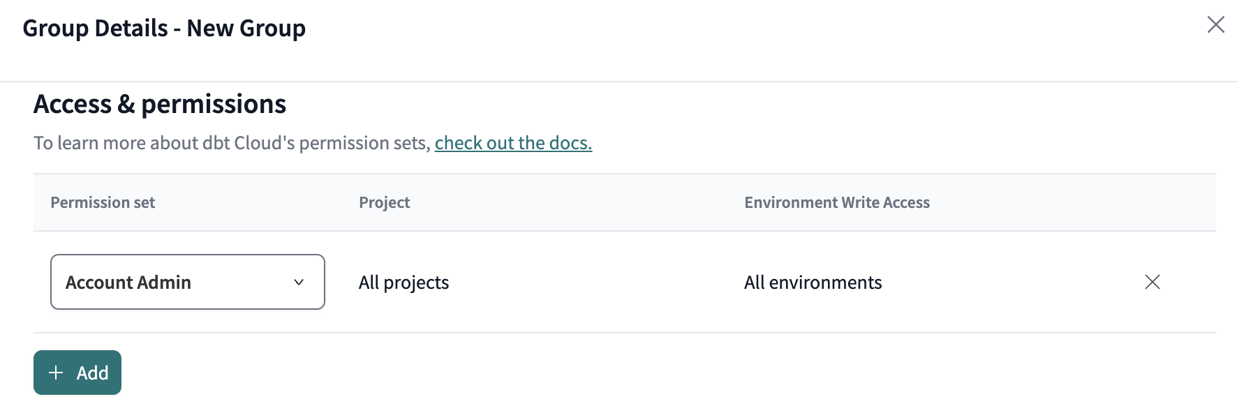 The view of the permissions box if there is no option for environment permissions. The view of the permissions box if there is no option for environment permissions.